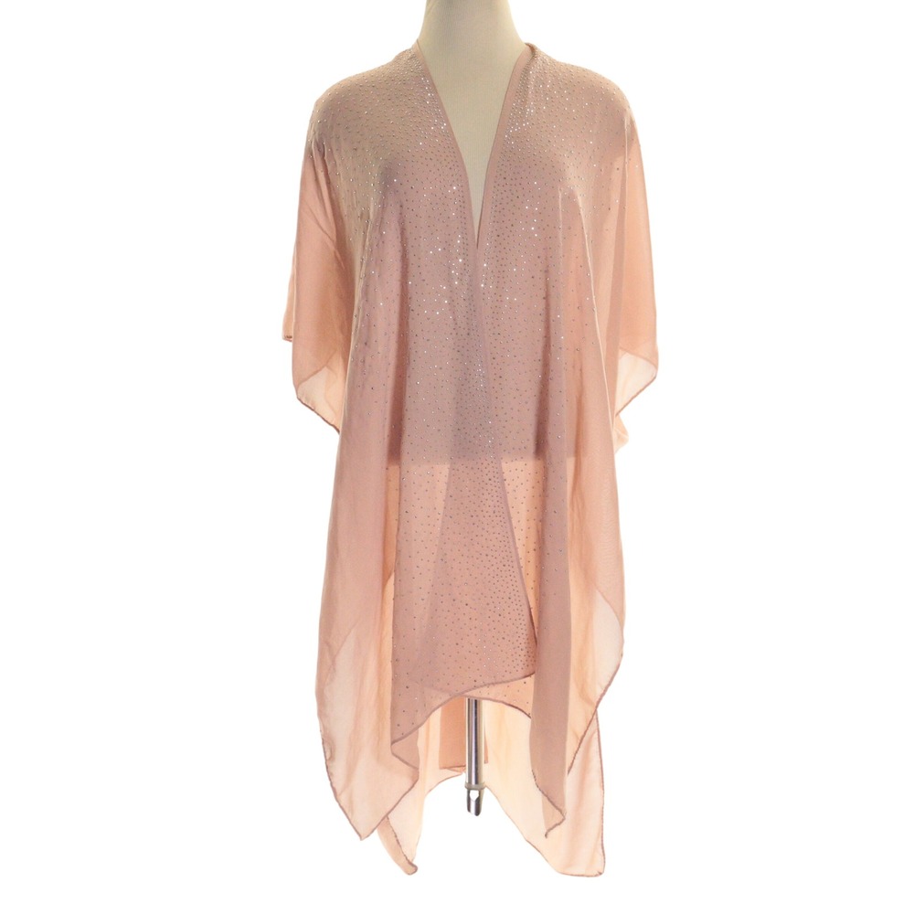 Jessica McClintock Shawl Rhinestone Embellished Sheer Open Front Pink Women OS